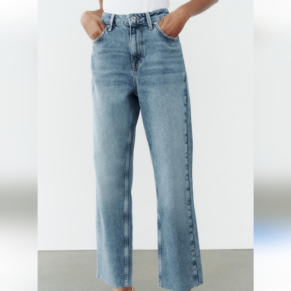 Zara Blue Denim Wide-Leg Pants